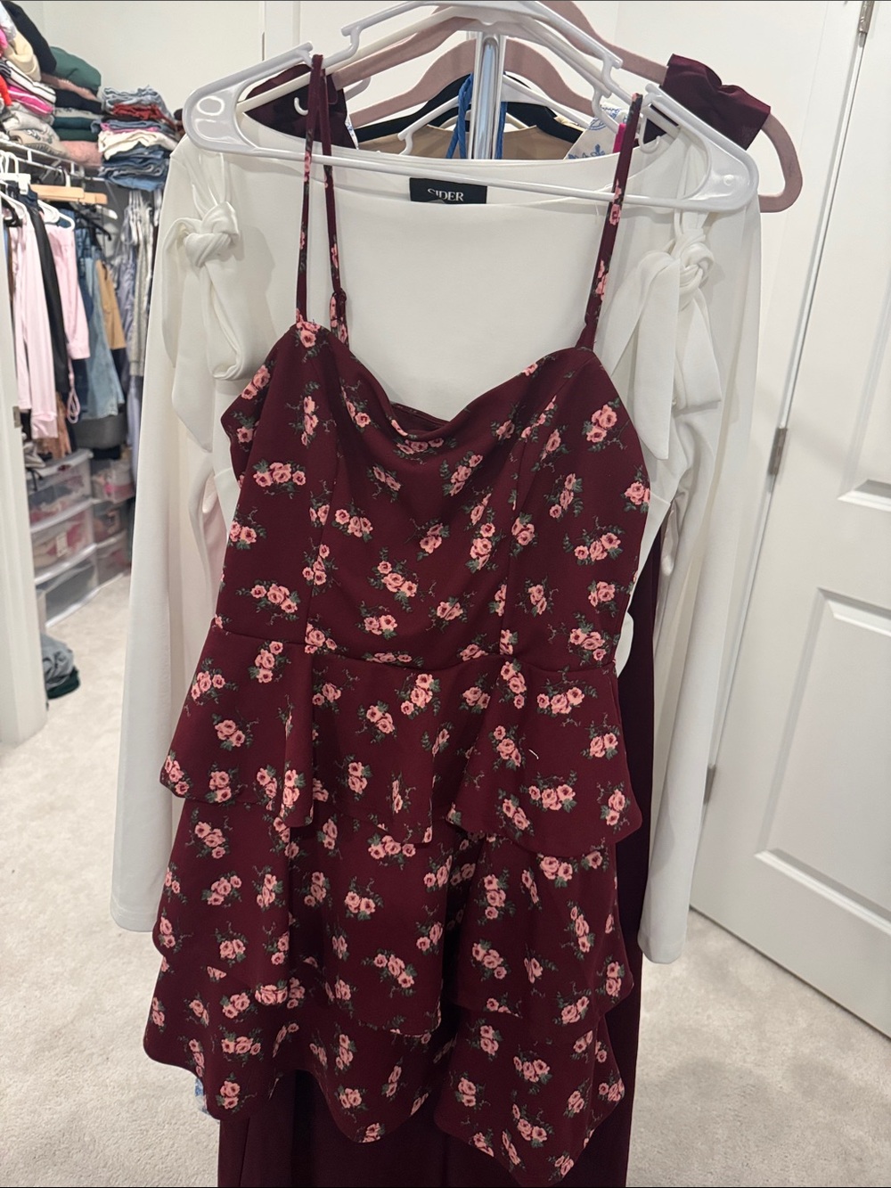 Altar'd State Burgundy Floral Tiered Mini Dress